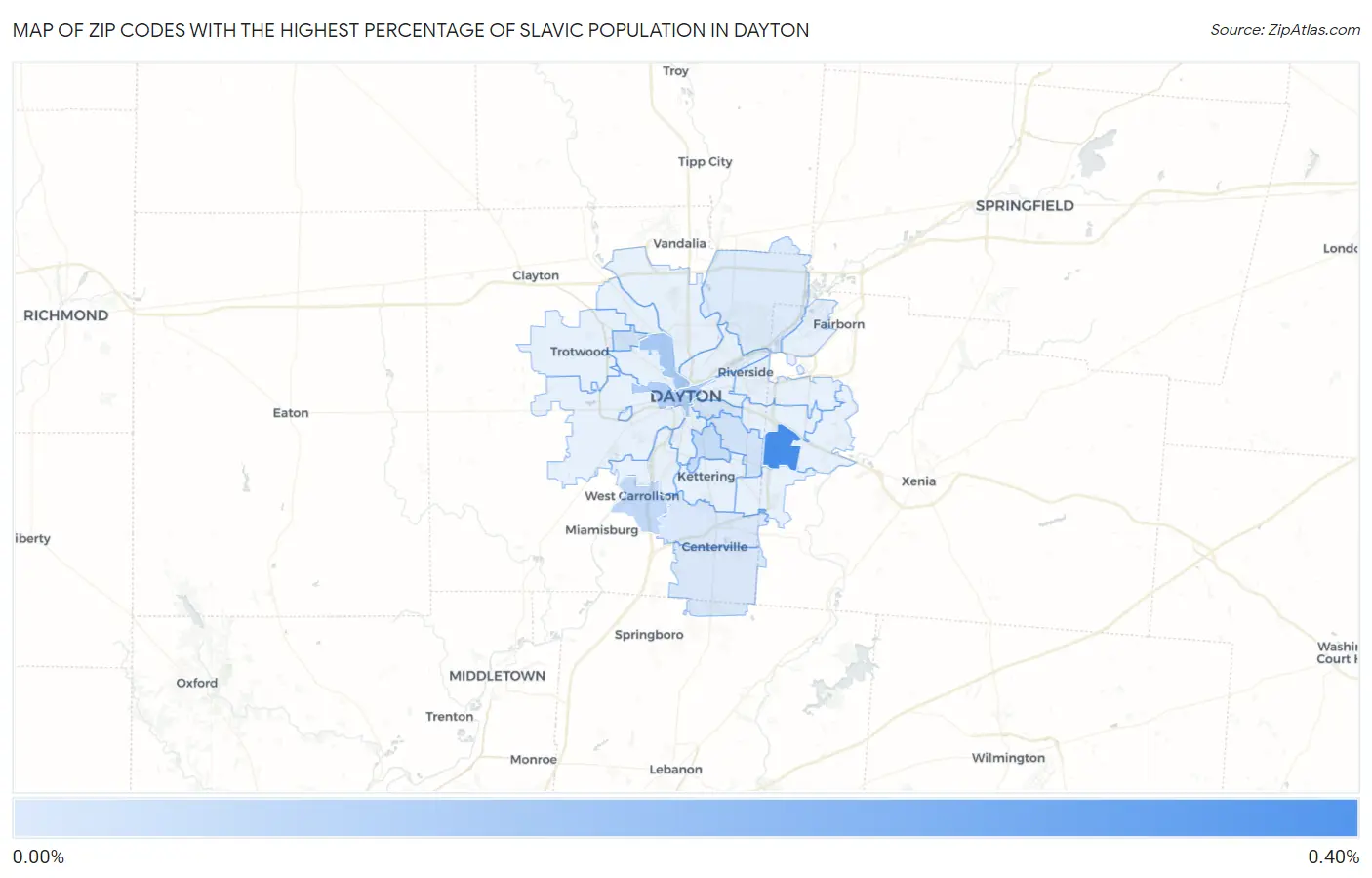 Zip Codes with the Highest Percentage of Slavic Population in Dayton Map