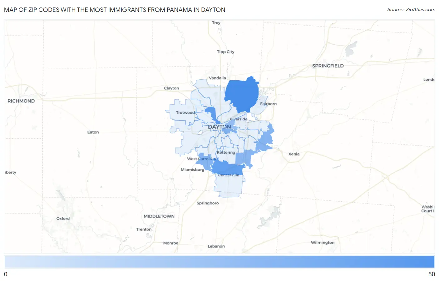 Zip Codes with the Most Immigrants from Panama in Dayton Map