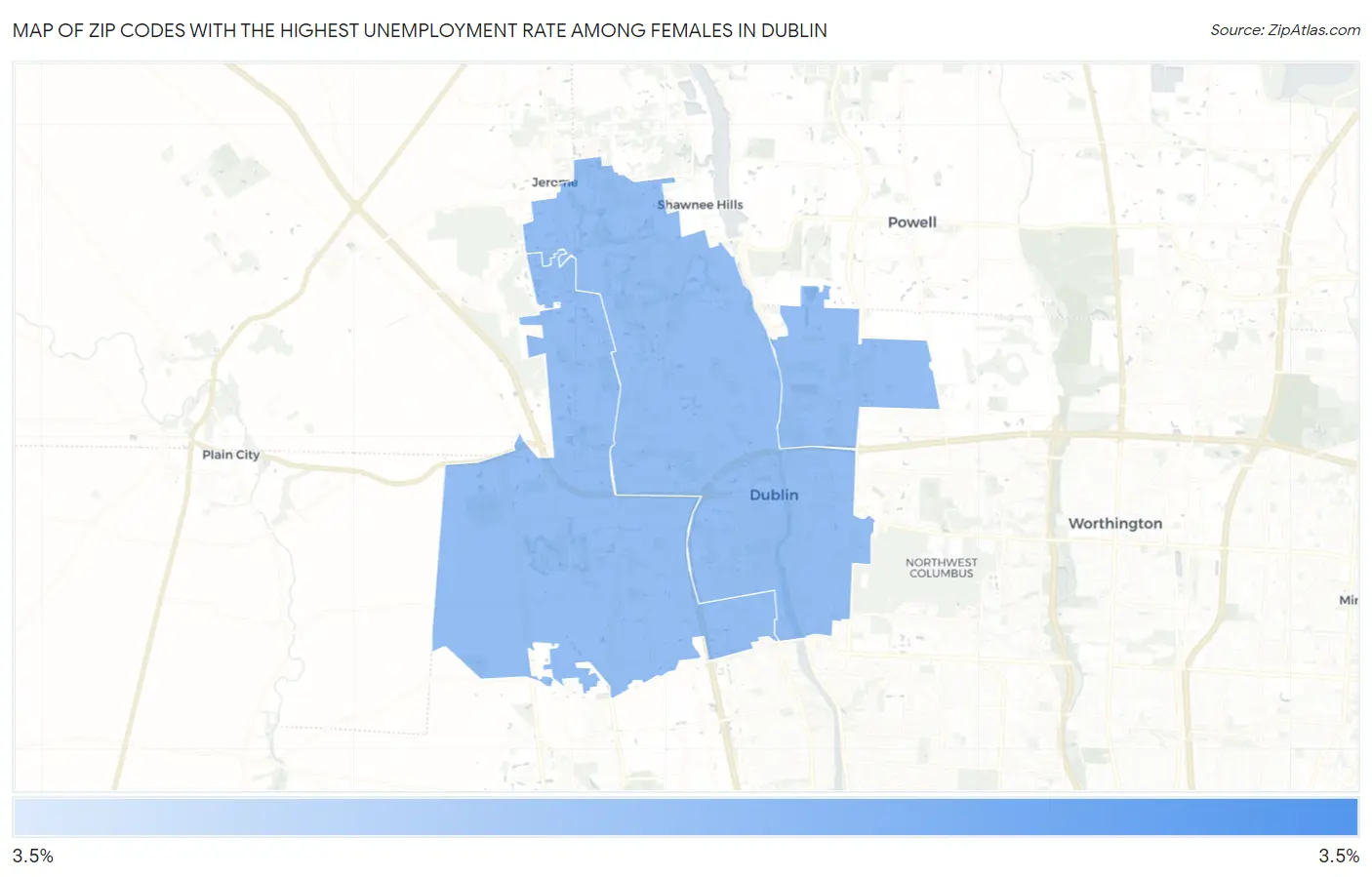 Zip Codes with the Highest Unemployment Rate Among Females in Dublin Map