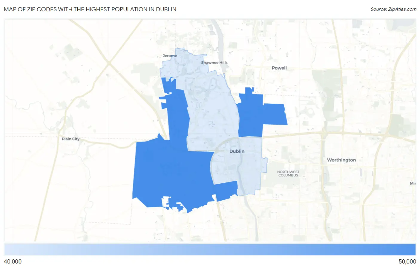 Zip Codes with the Highest Population in Dublin Map