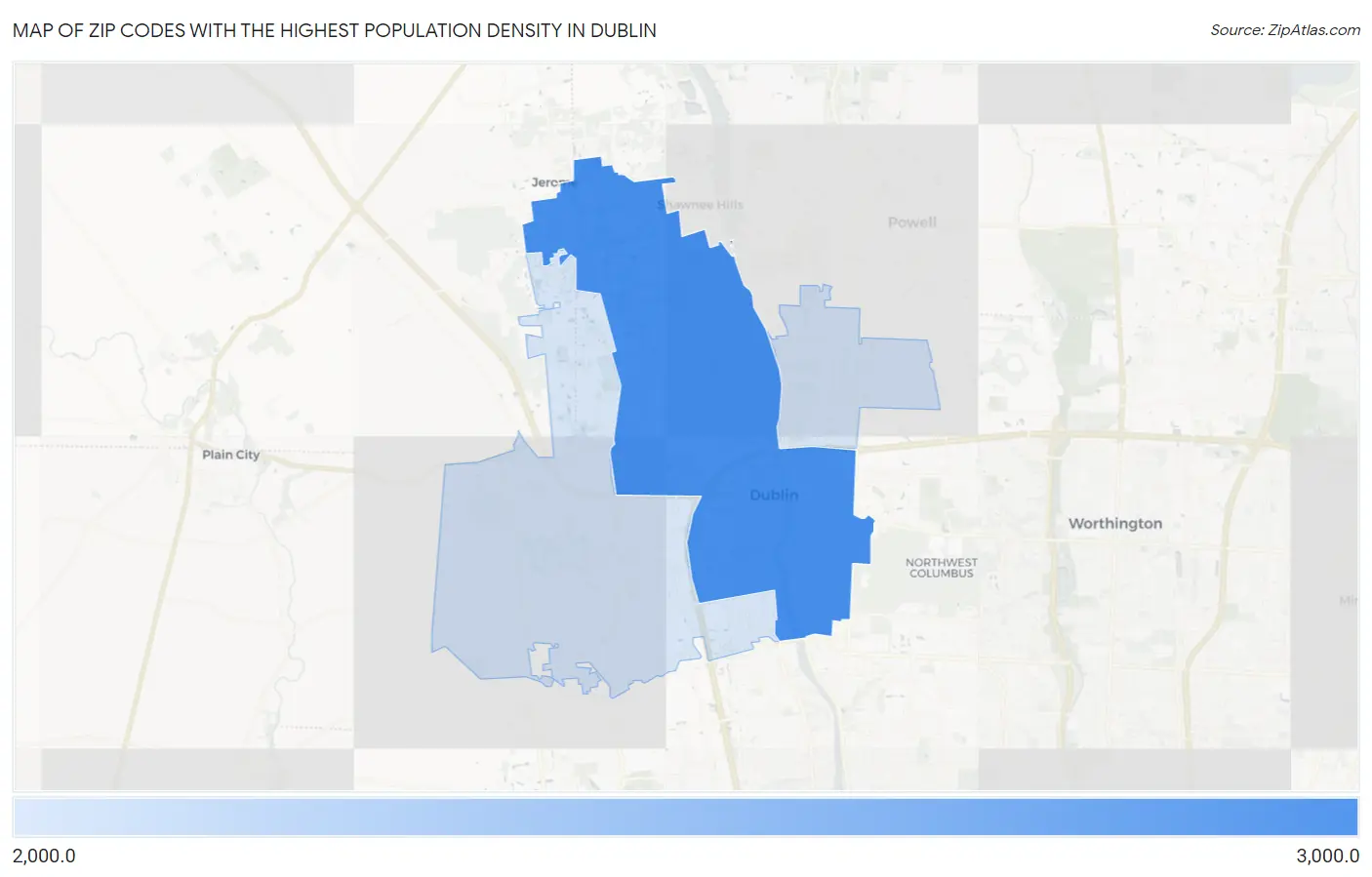 Zip Codes with the Highest Population Density in Dublin Map