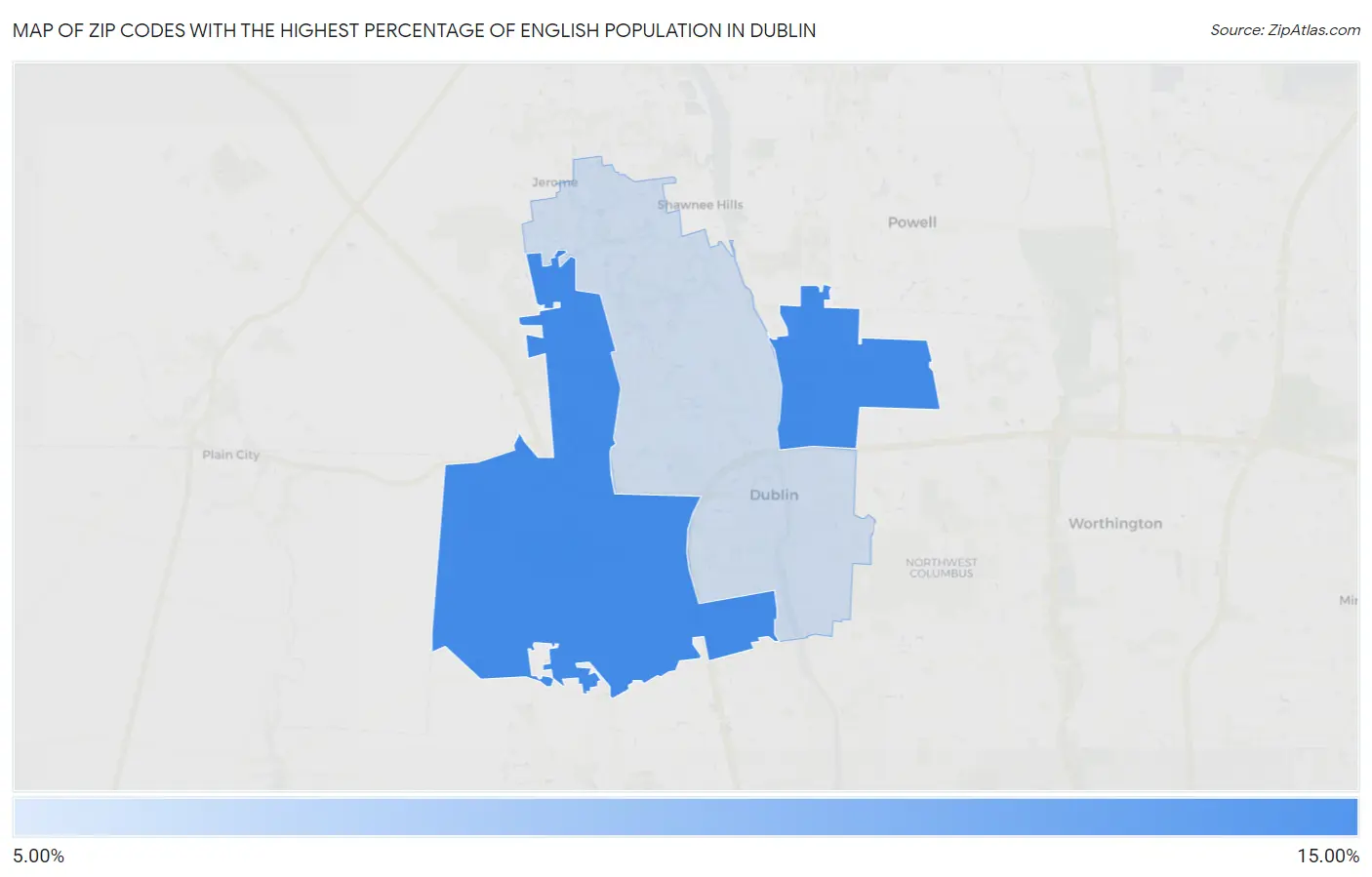 Zip Codes with the Highest Percentage of English Population in Dublin Map