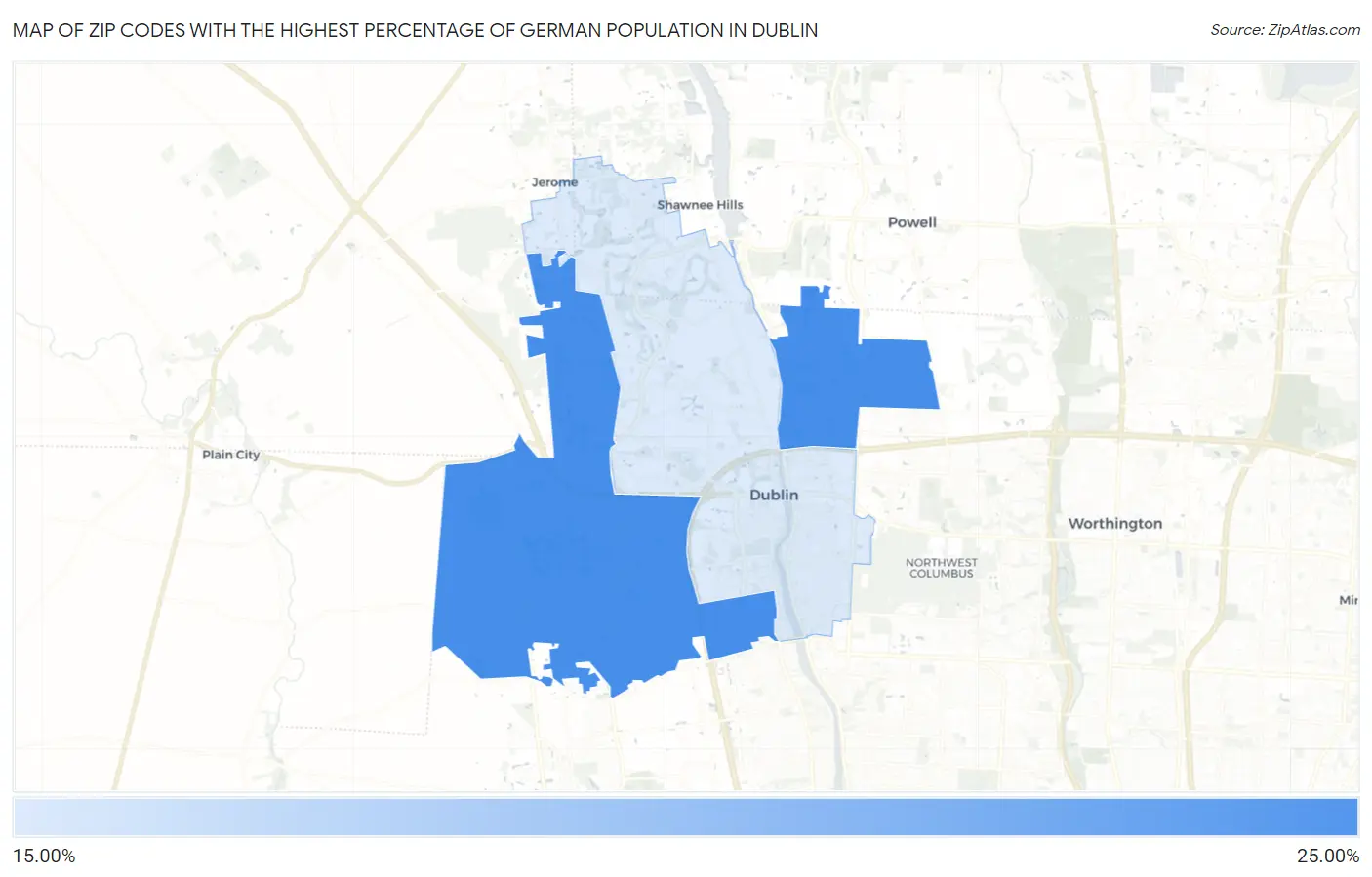 Zip Codes with the Highest Percentage of German Population in Dublin Map