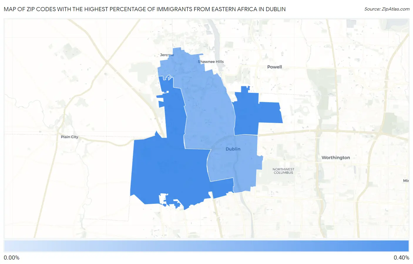 Zip Codes with the Highest Percentage of Immigrants from Eastern Africa in Dublin Map