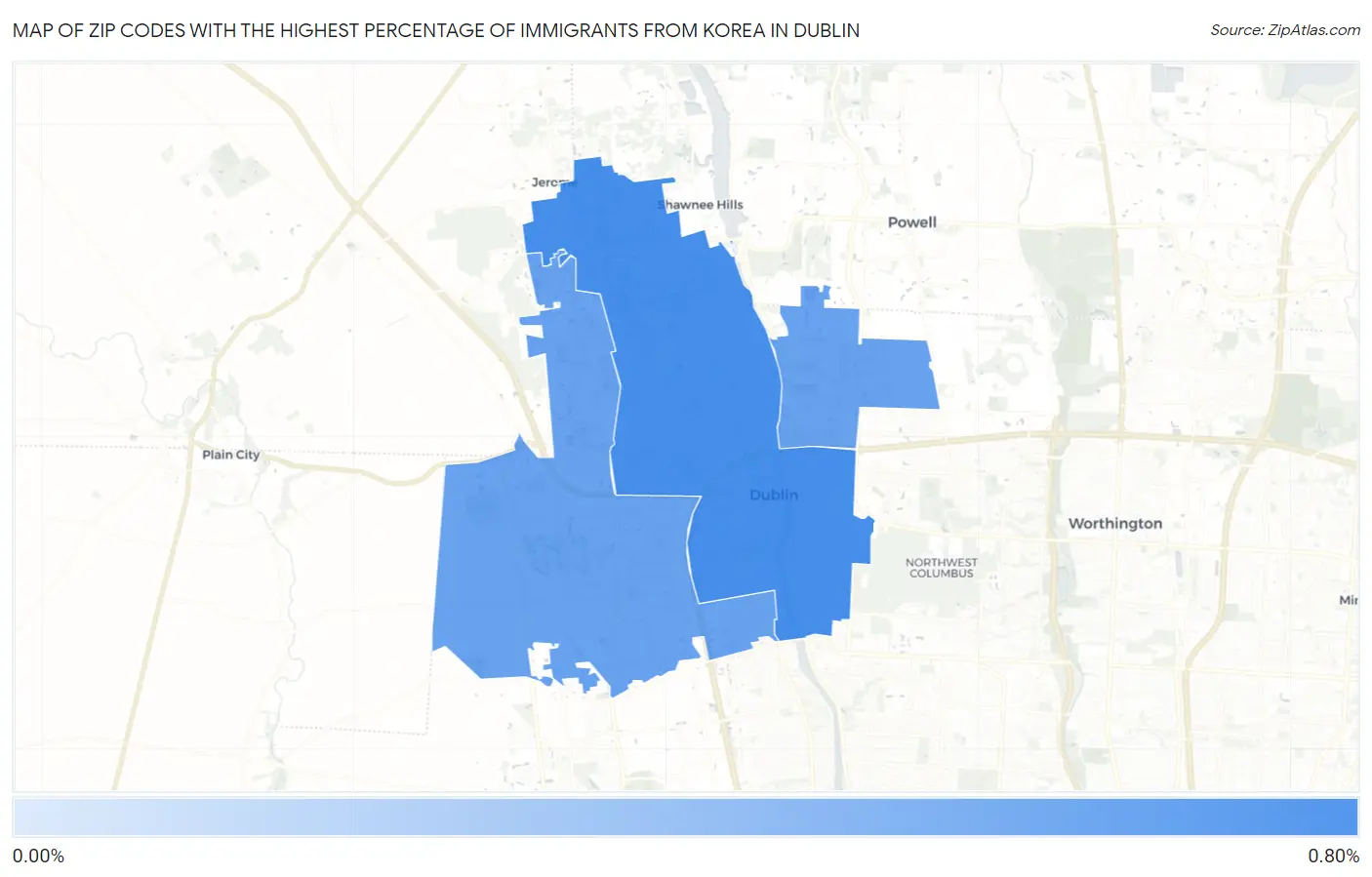 Zip Codes with the Highest Percentage of Immigrants from Korea in Dublin Map