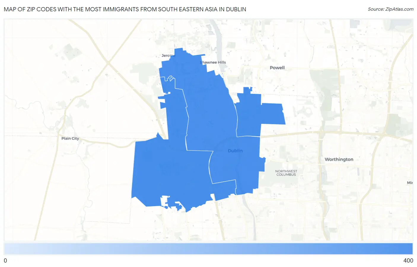 Zip Codes with the Most Immigrants from South Eastern Asia in Dublin Map
