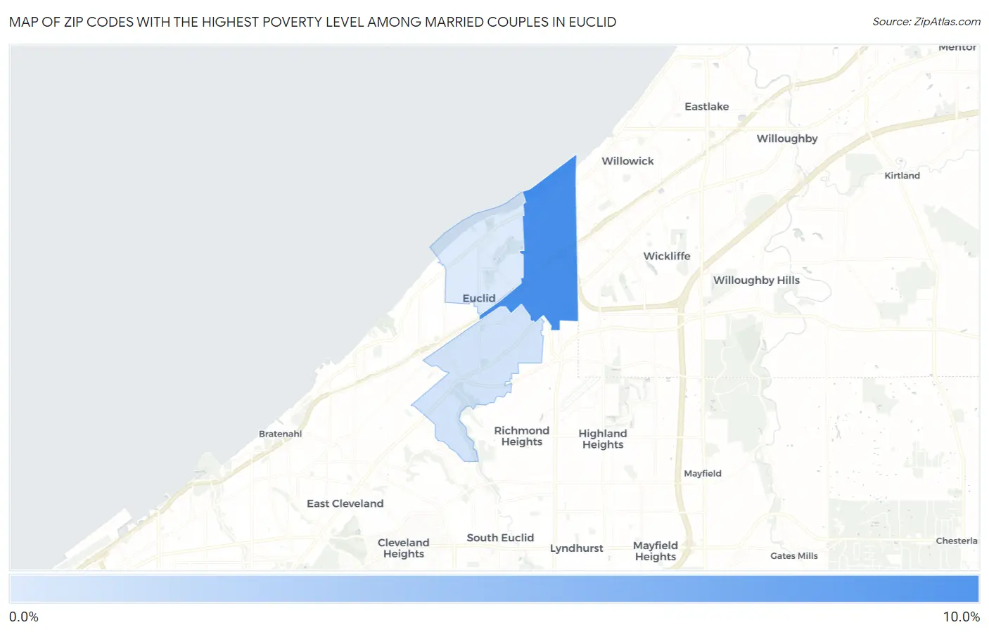 Zip Codes with the Highest Poverty Level Among Married Couples in Euclid Map