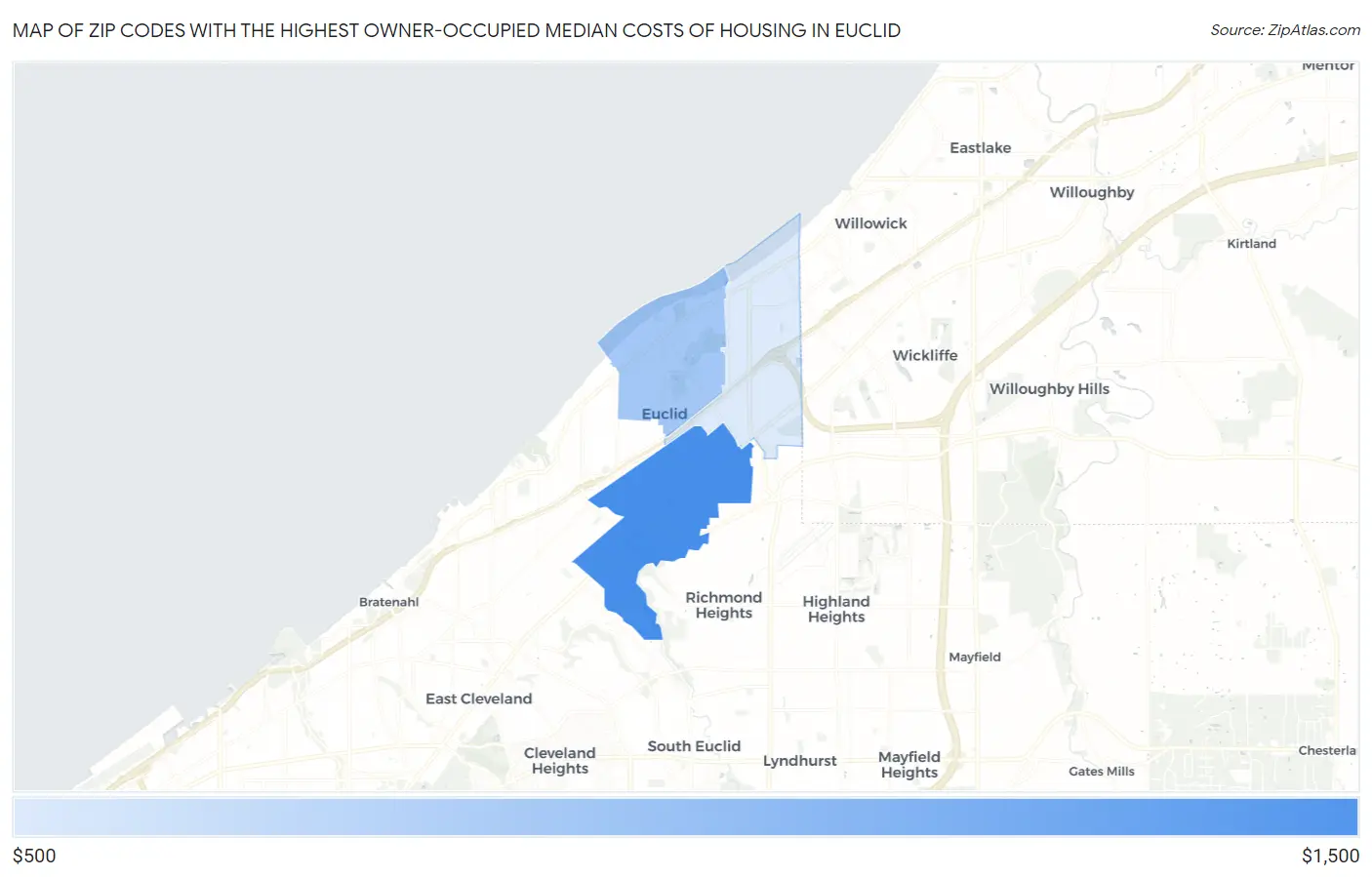 Zip Codes with the Highest Owner-Occupied Median Costs of Housing in Euclid Map
