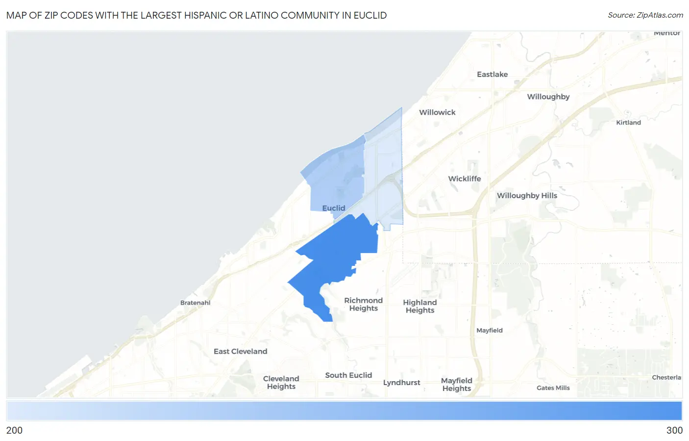 Zip Codes with the Largest Hispanic or Latino Community in Euclid Map
