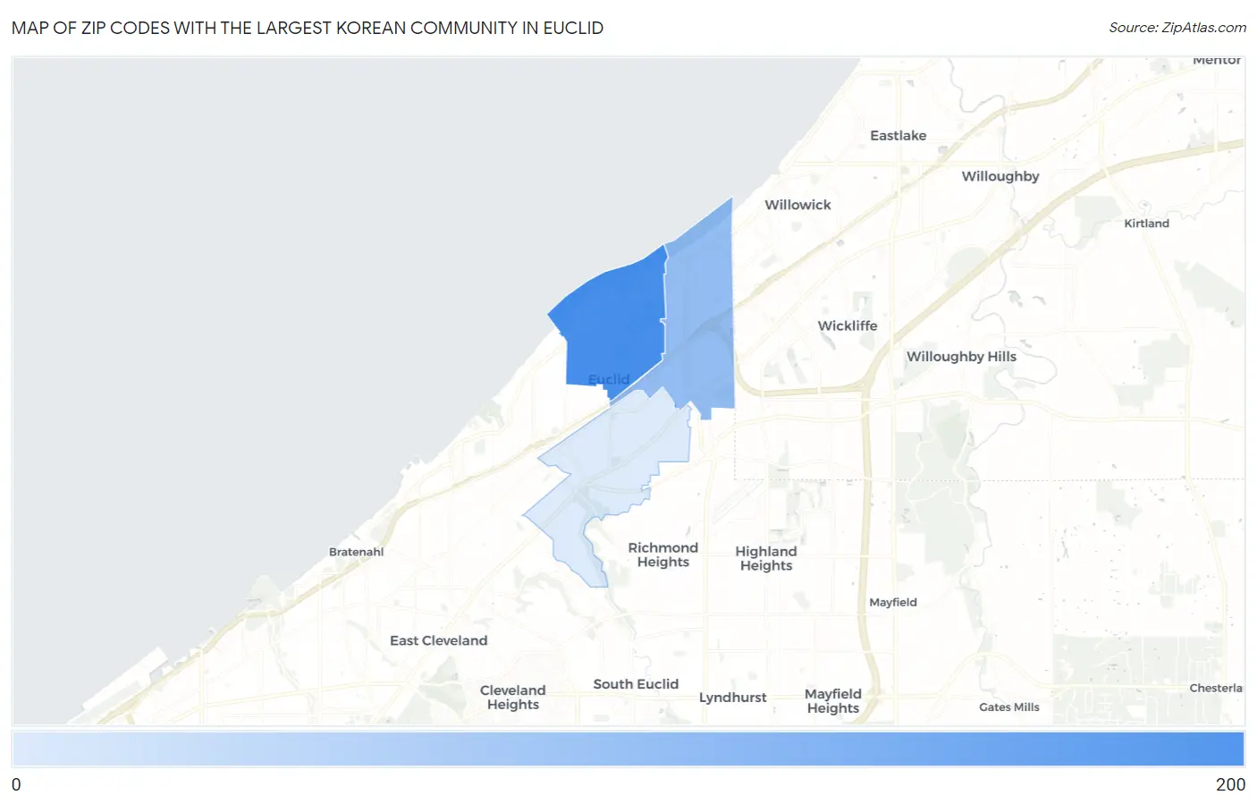 Zip Codes with the Largest Korean Community in Euclid Map
