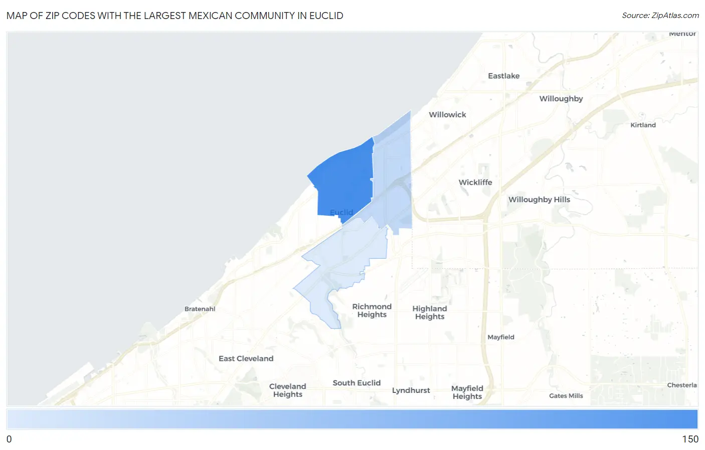 Zip Codes with the Largest Mexican Community in Euclid Map