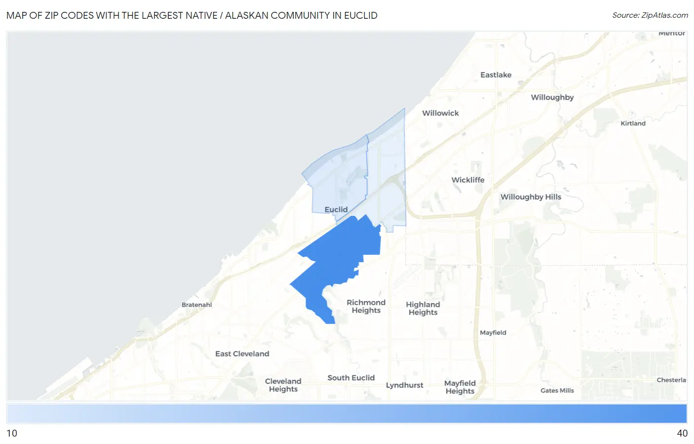 Zip Codes with the Largest Native / Alaskan Community in Euclid Map