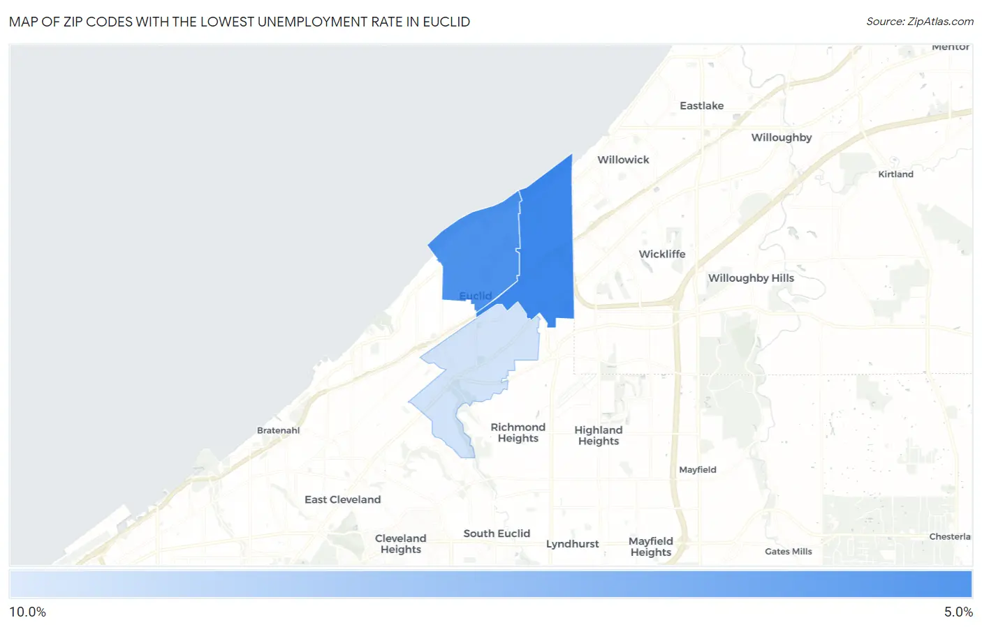 Zip Codes with the Lowest Unemployment Rate in Euclid Map