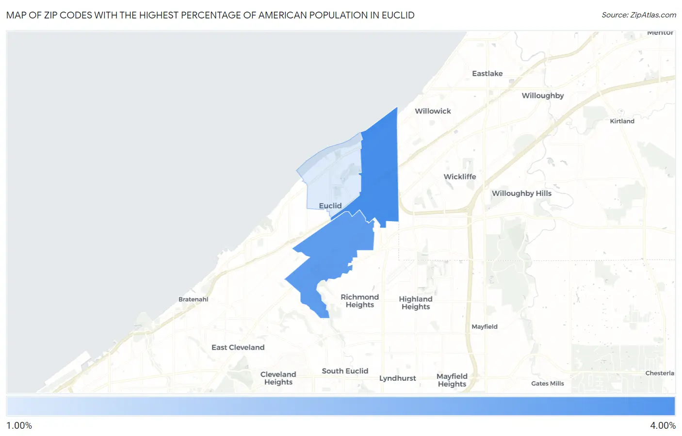 Zip Codes with the Highest Percentage of American Population in Euclid Map