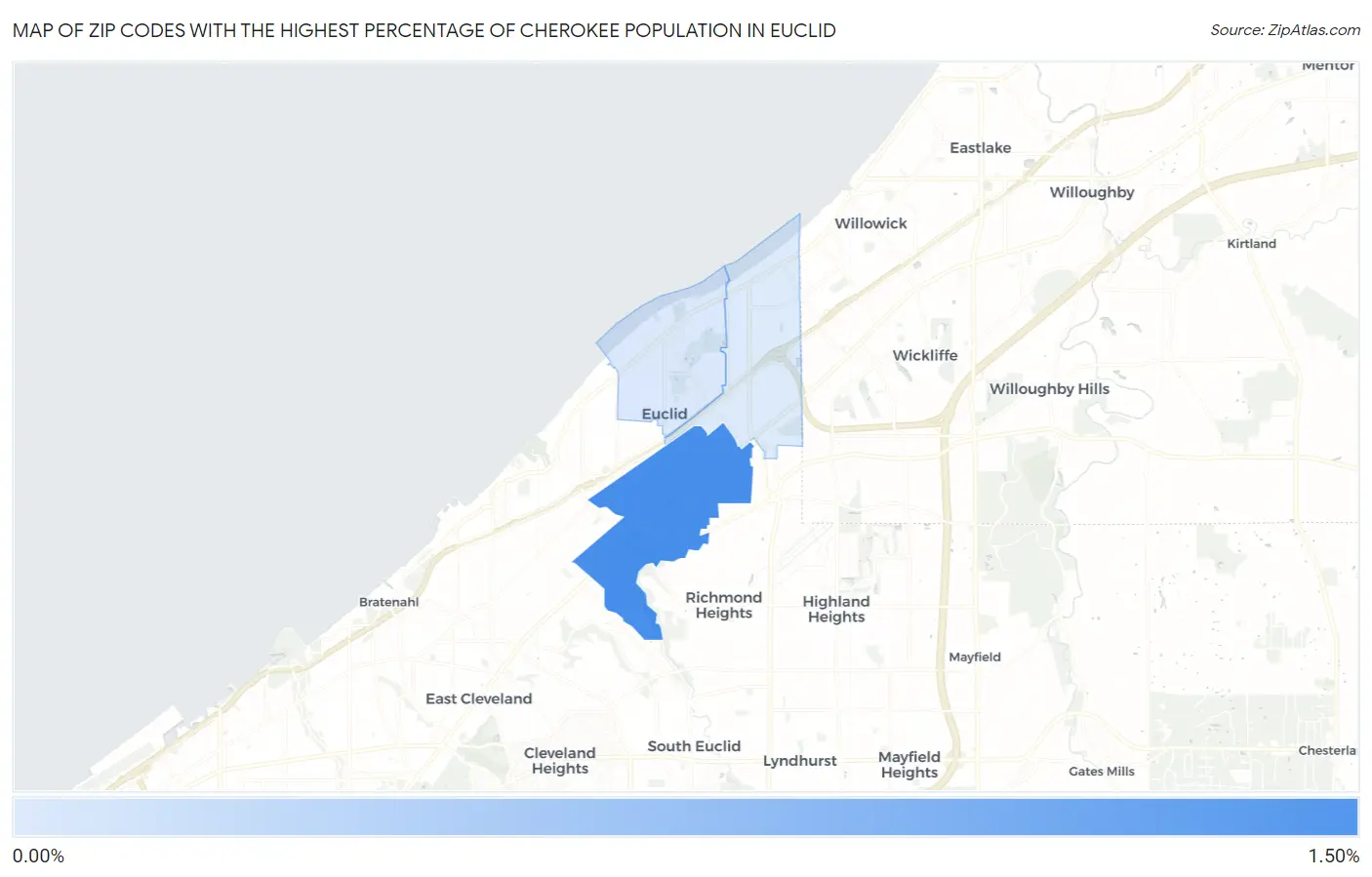 Zip Codes with the Highest Percentage of Cherokee Population in Euclid Map