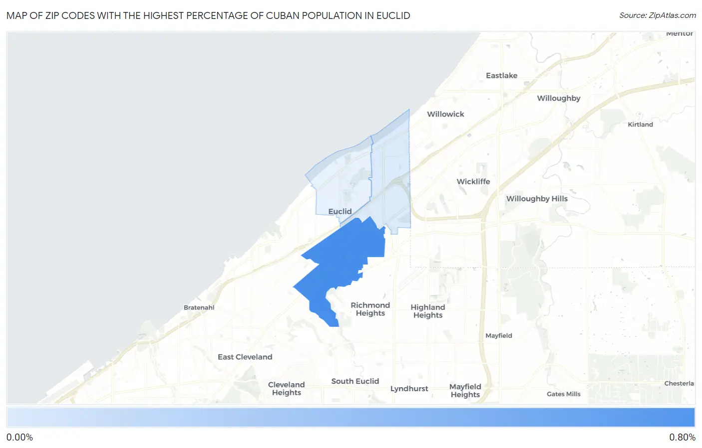 Zip Codes with the Highest Percentage of Cuban Population in Euclid Map