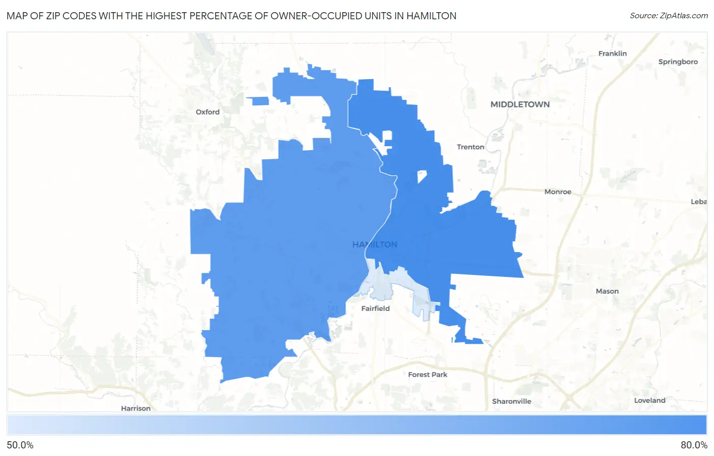 Zip Codes with the Highest Percentage of Owner-Occupied Units in Hamilton Map