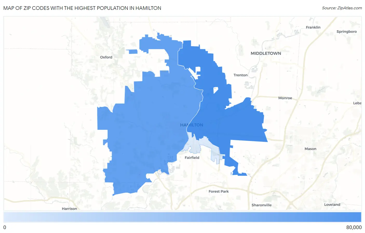 Zip Codes with the Highest Population in Hamilton Map