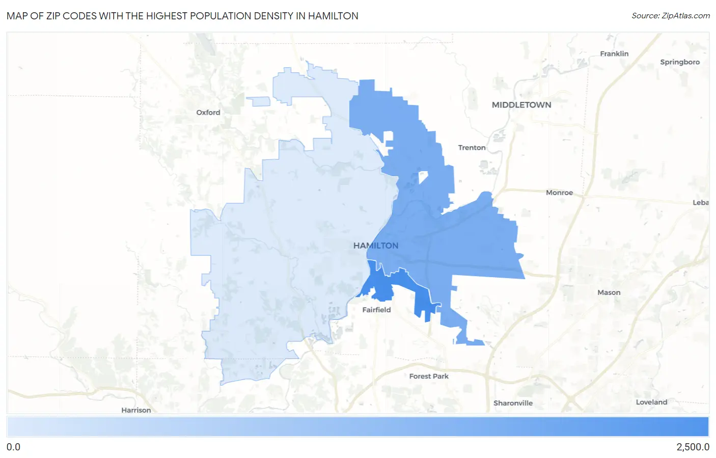 Zip Codes with the Highest Population Density in Hamilton Map