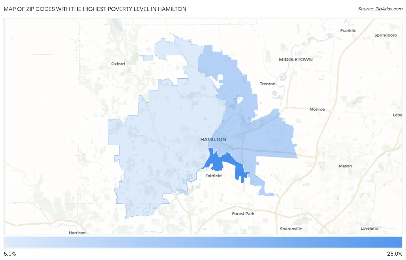 Zip Codes with the Highest Poverty Level in Hamilton Map