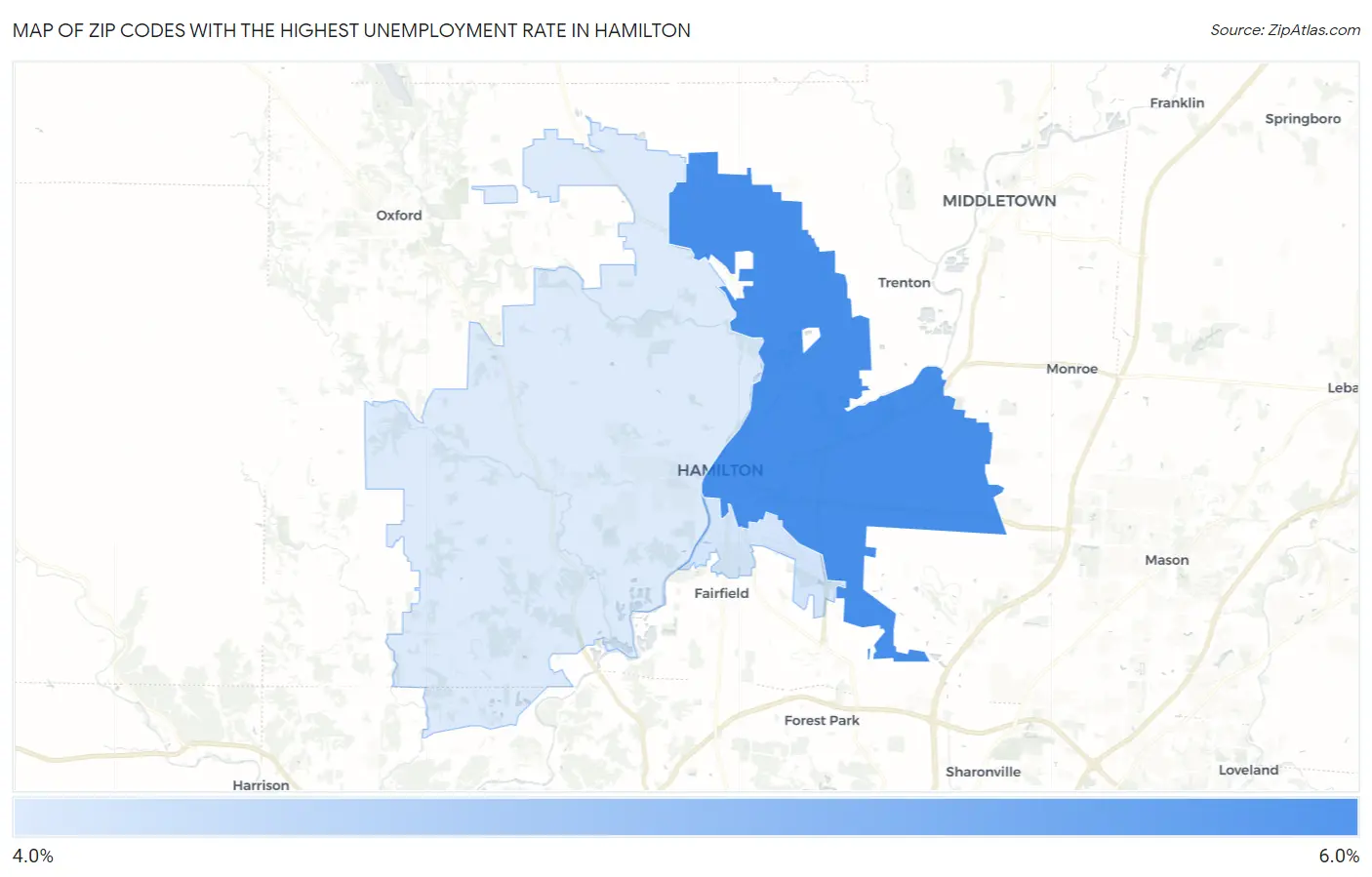 Zip Codes with the Highest Unemployment Rate in Hamilton Map