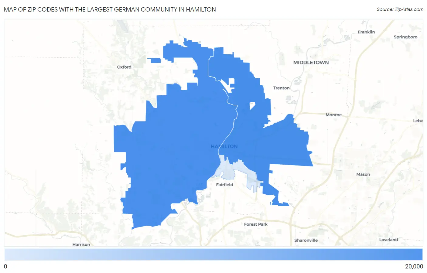 Zip Codes with the Largest German Community in Hamilton Map