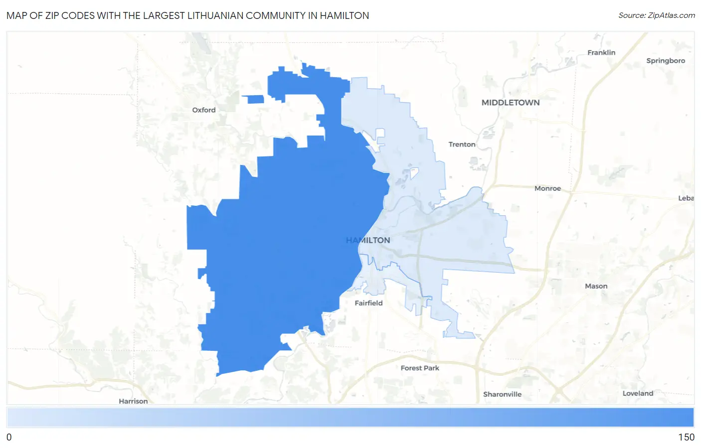 Zip Codes with the Largest Lithuanian Community in Hamilton Map