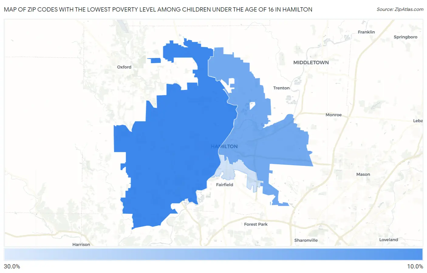 Zip Codes with the Lowest Poverty Level Among Children Under the Age of 16 in Hamilton Map
