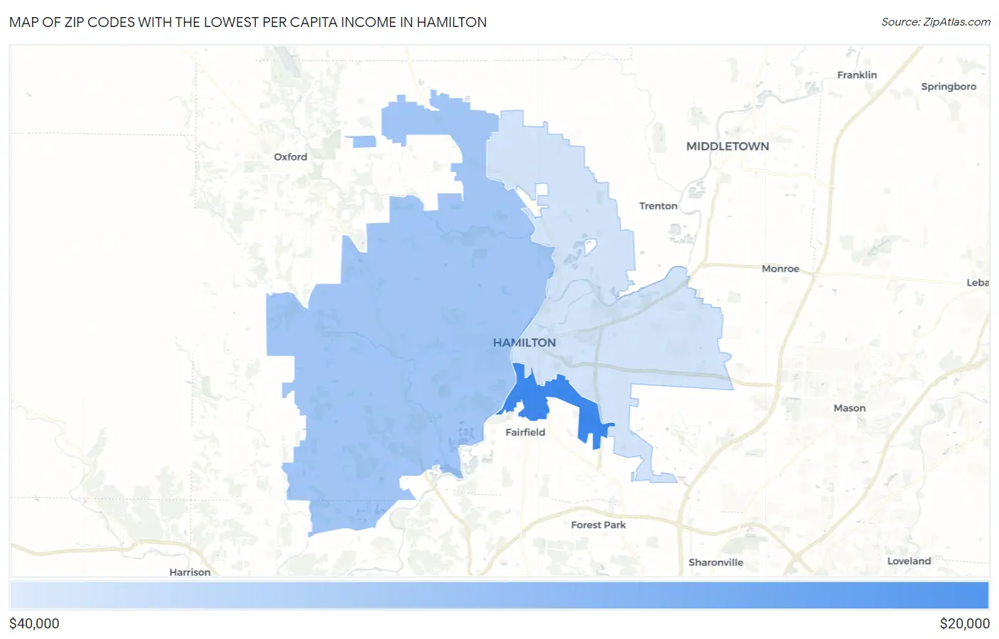 Zip Codes with the Lowest Per Capita Income in Hamilton Map