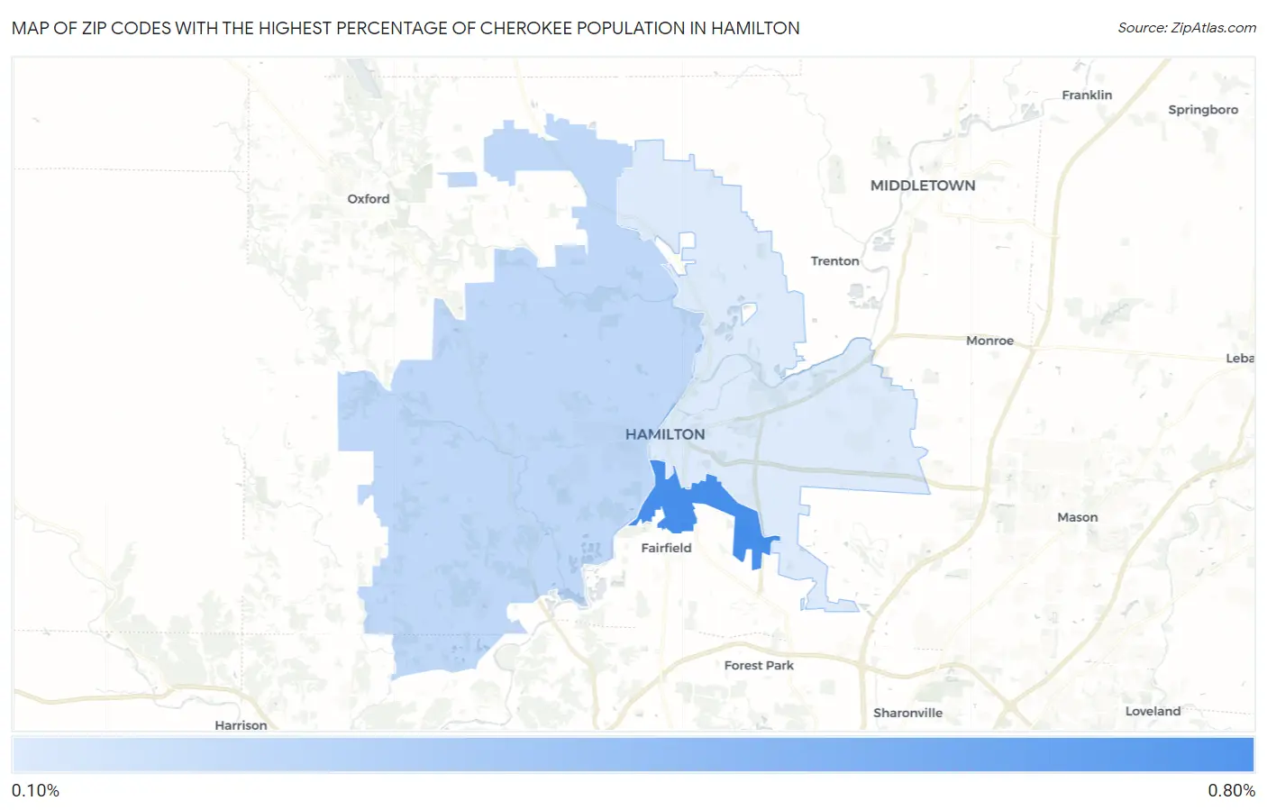 Zip Codes with the Highest Percentage of Cherokee Population in Hamilton Map