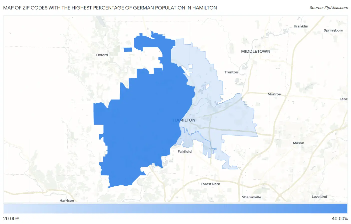Zip Codes with the Highest Percentage of German Population in Hamilton Map