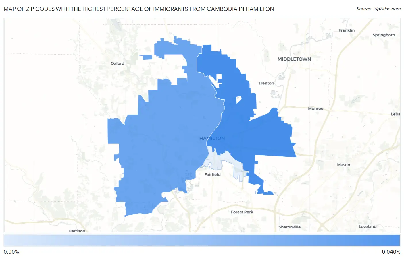 Zip Codes with the Highest Percentage of Immigrants from Cambodia in Hamilton Map
