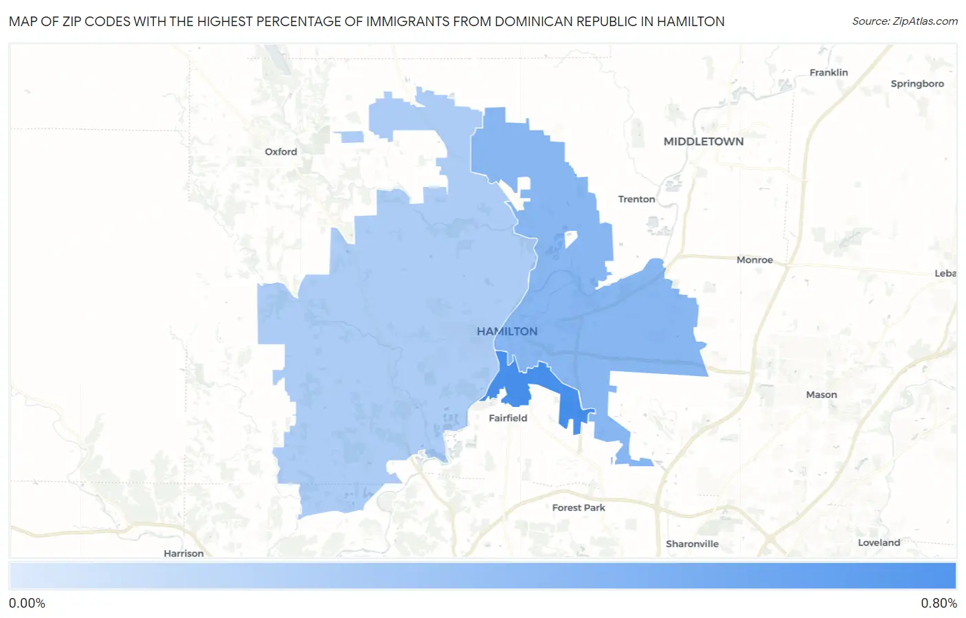 Zip Codes with the Highest Percentage of Immigrants from Dominican Republic in Hamilton Map