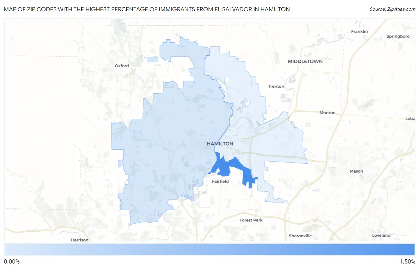 Zip Codes with the Highest Percentage of Immigrants from El Salvador in Hamilton Map