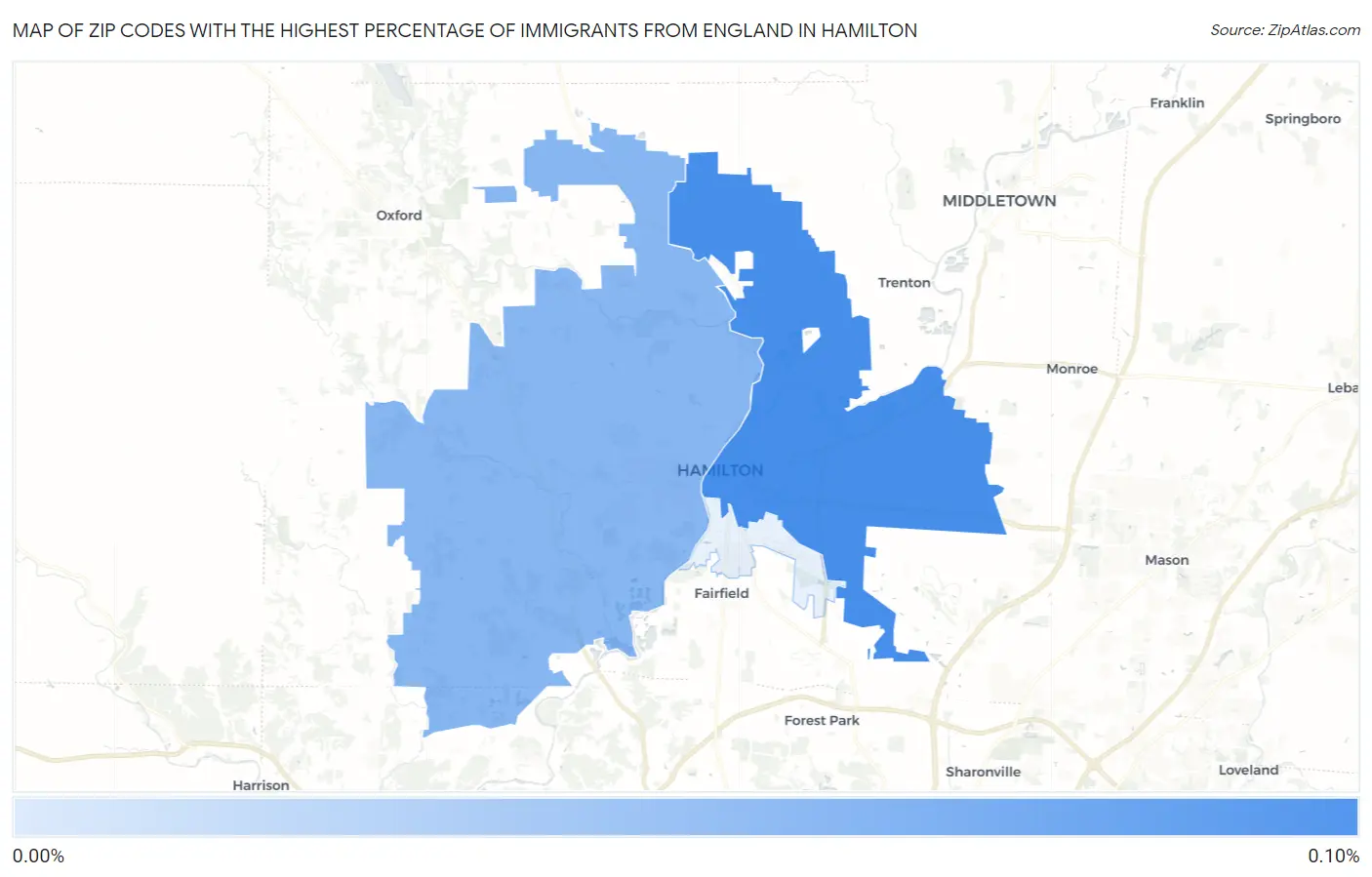 Zip Codes with the Highest Percentage of Immigrants from England in Hamilton Map