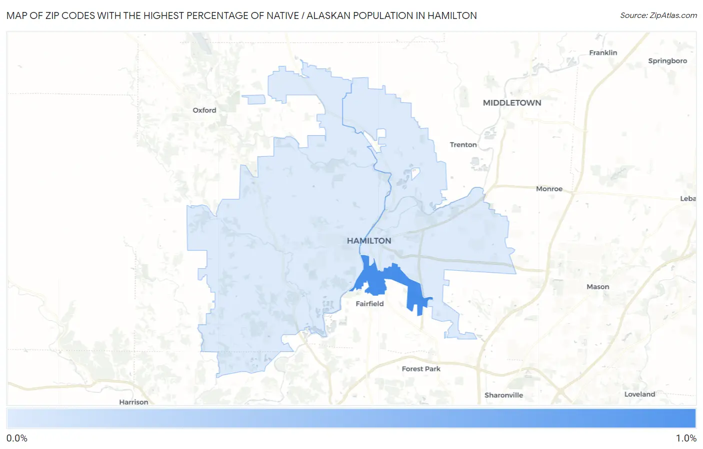 Zip Codes with the Highest Percentage of Native / Alaskan Population in Hamilton Map