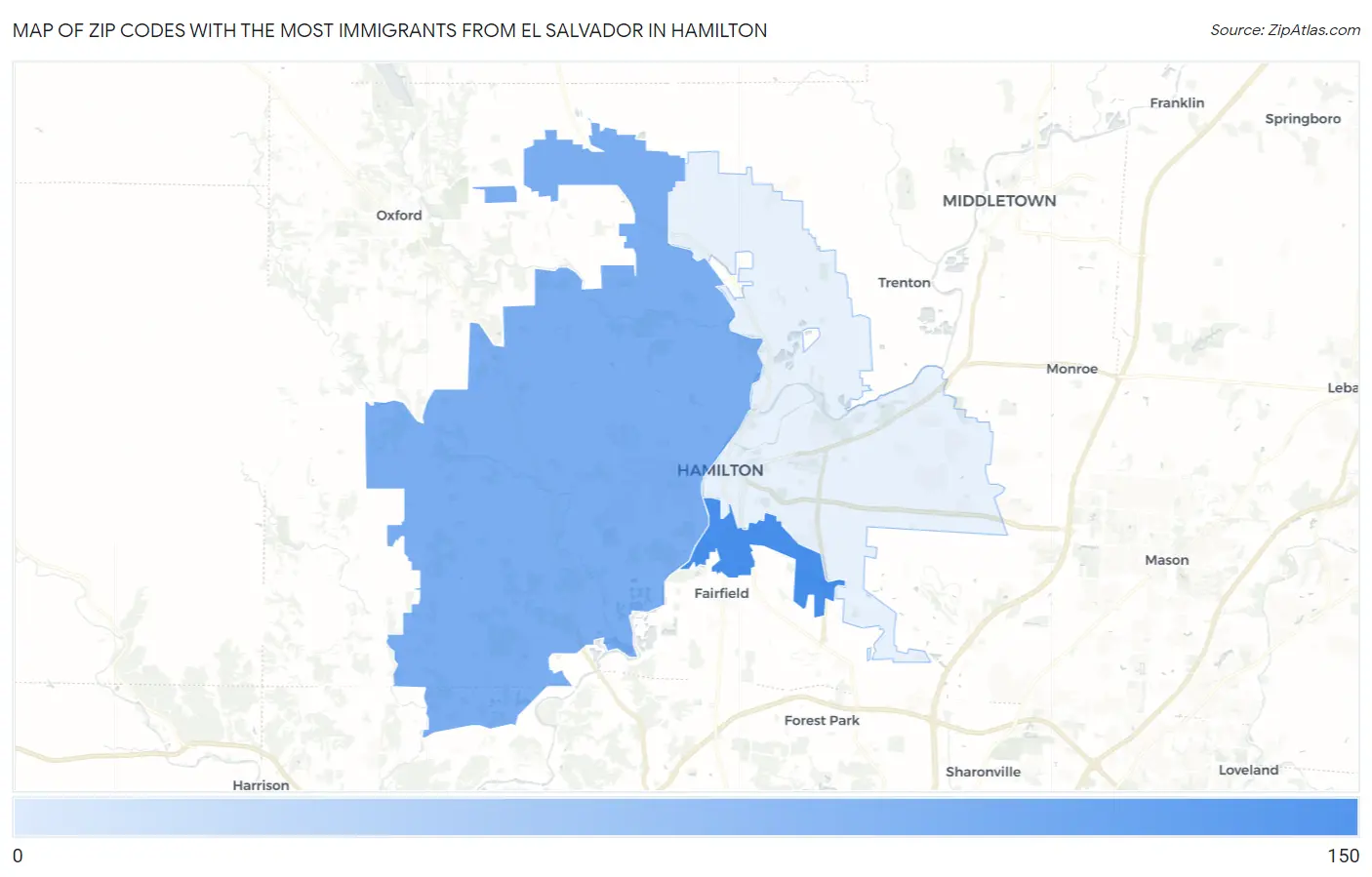 Zip Codes with the Most Immigrants from El Salvador in Hamilton Map