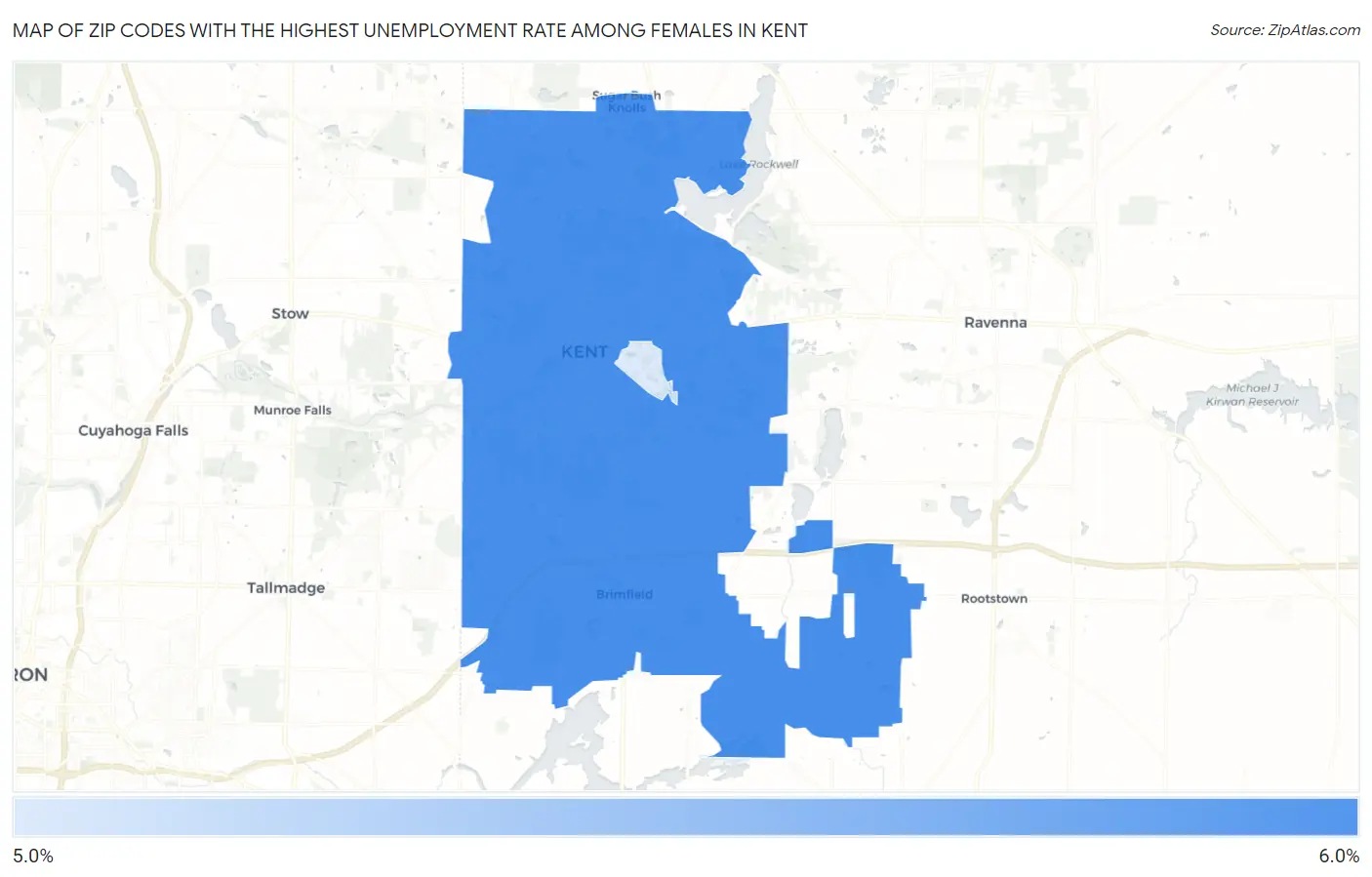 Zip Codes with the Highest Unemployment Rate Among Females in Kent Map