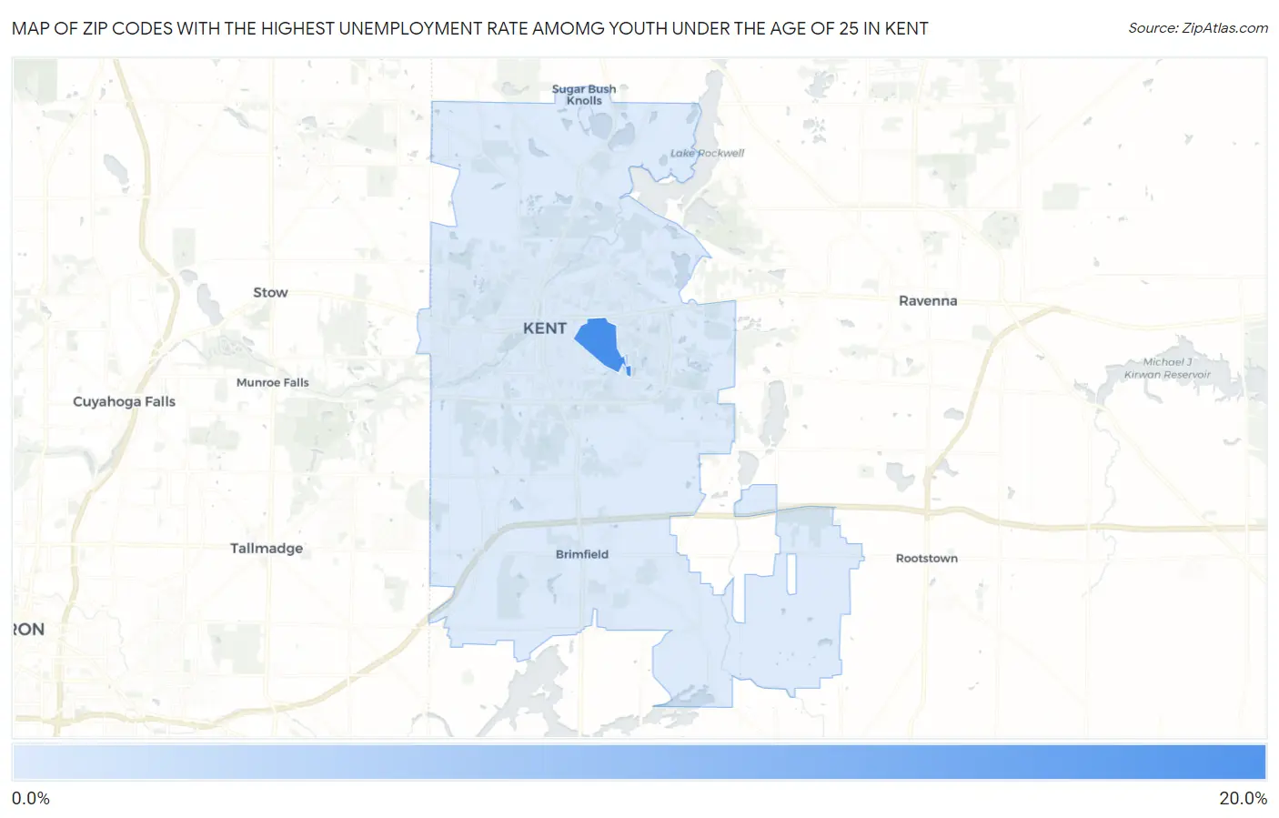 Zip Codes with the Highest Unemployment Rate Amomg Youth Under the Age of 25 in Kent Map