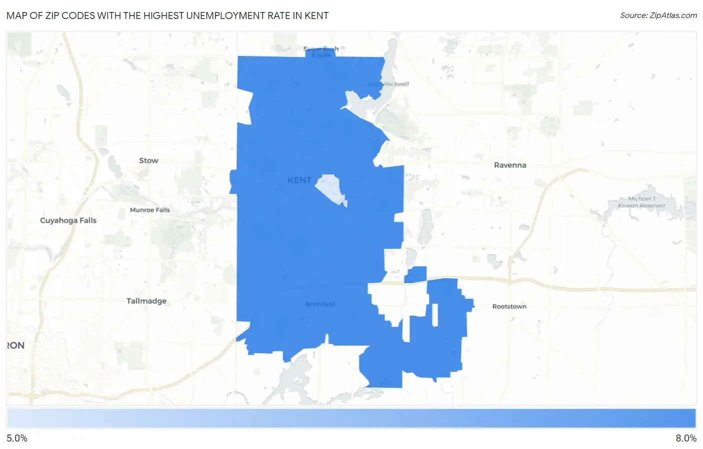 Zip Codes with the Highest Unemployment Rate in Kent Map