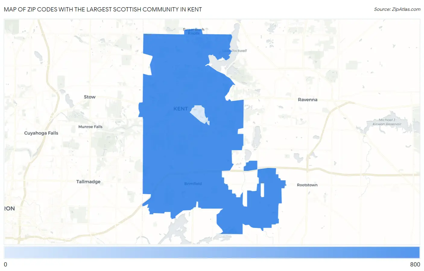 Zip Codes with the Largest Scottish Community in Kent Map