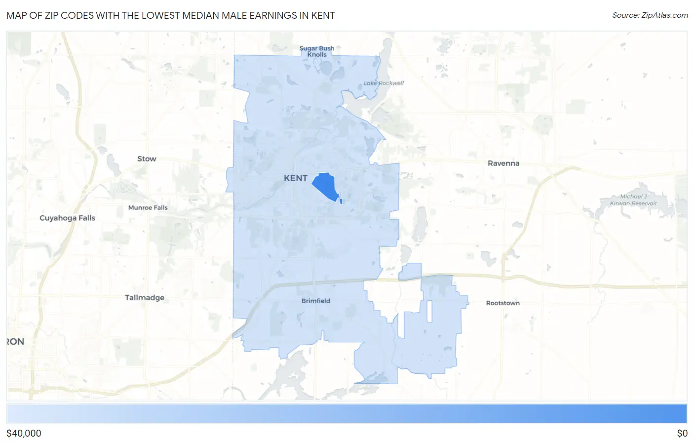 Zip Codes with the Lowest Median Male Earnings in Kent Map