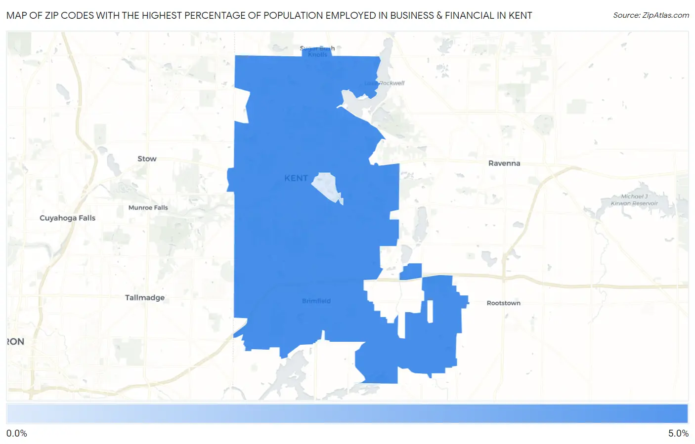 Zip Codes with the Highest Percentage of Population Employed in Business & Financial in Kent Map