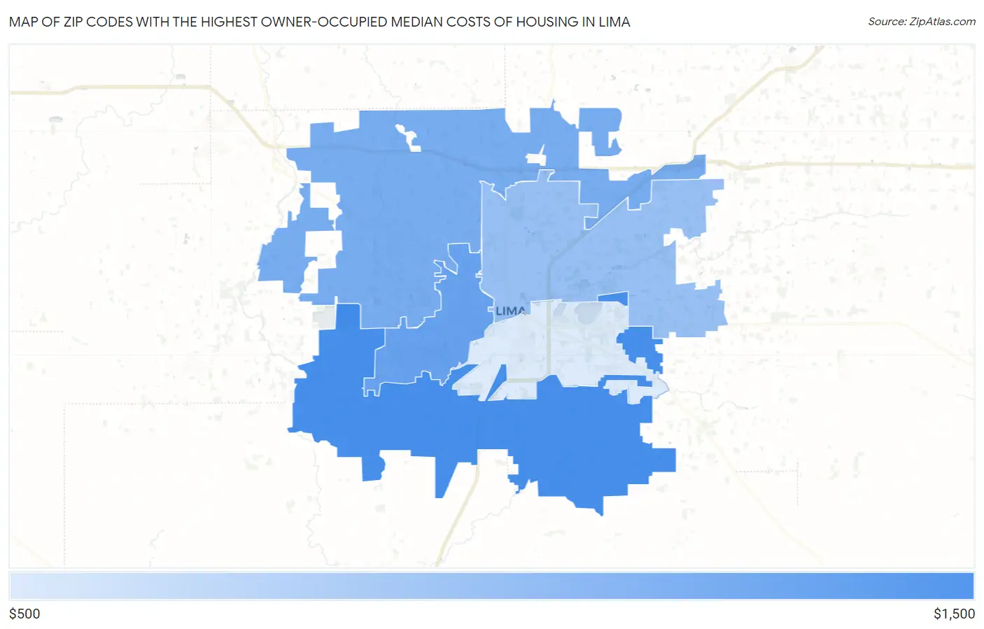Zip Codes with the Highest Owner-Occupied Median Costs of Housing in Lima Map