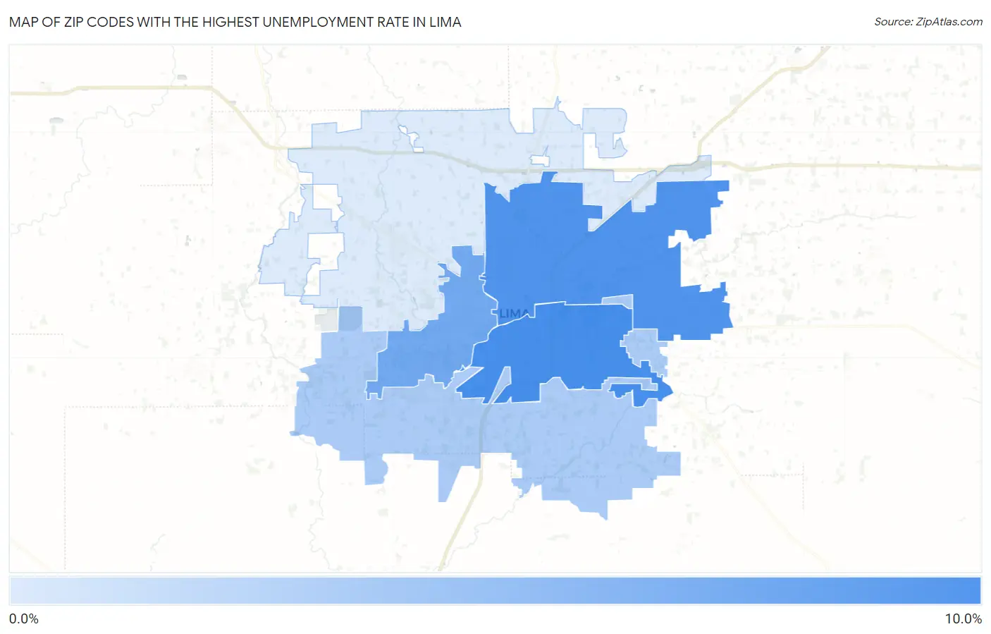 Zip Codes with the Highest Unemployment Rate in Lima Map