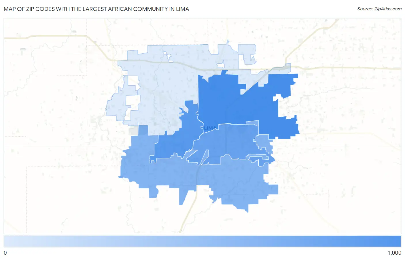 Zip Codes with the Largest African Community in Lima Map