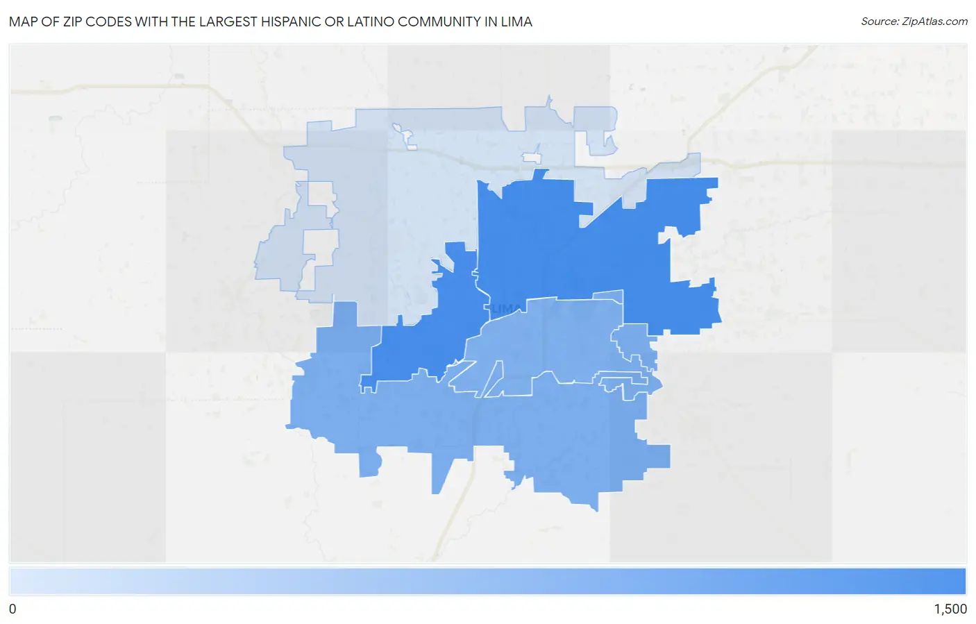 Zip Codes with the Largest Hispanic or Latino Community in Lima Map