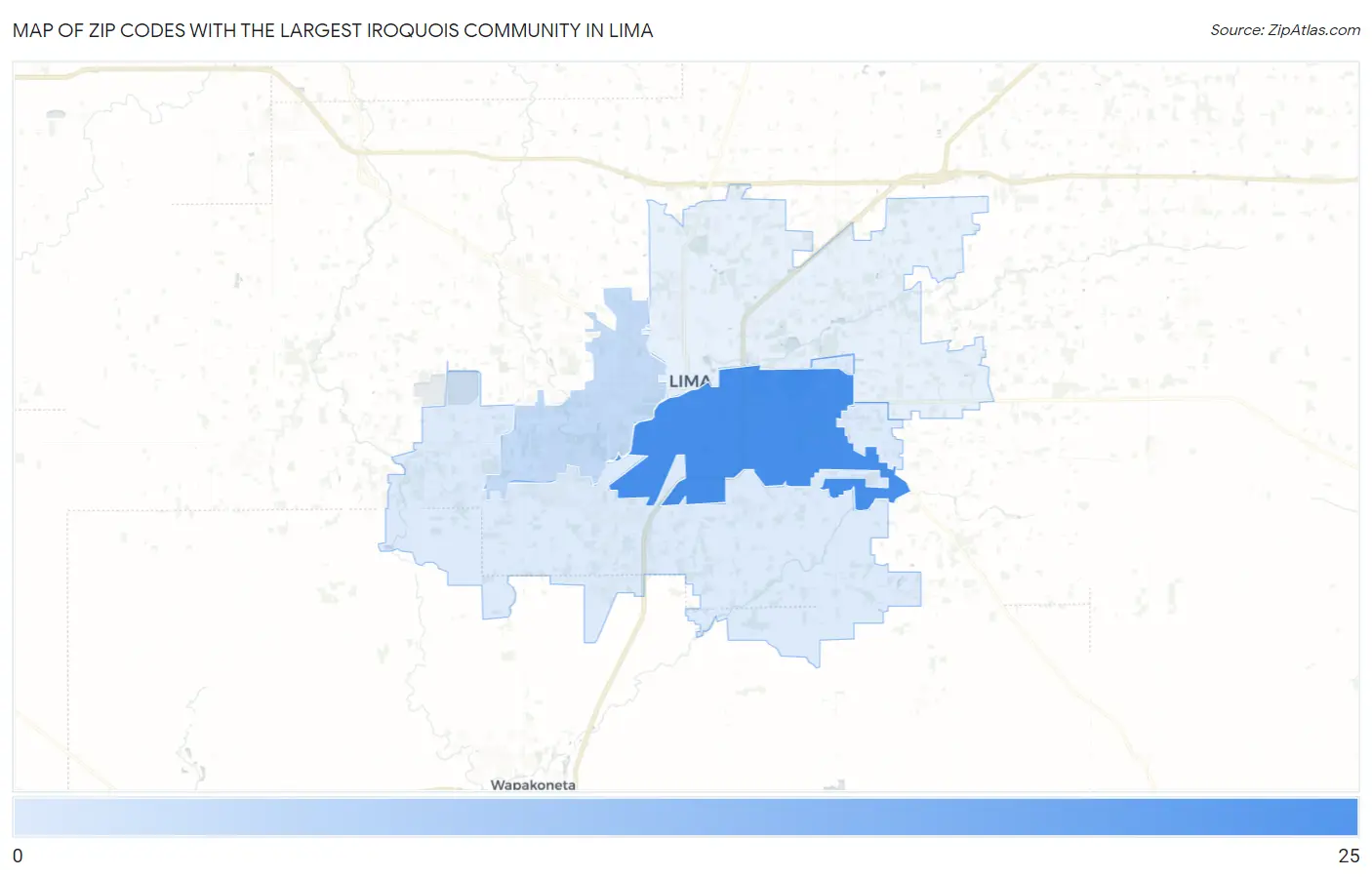 Zip Codes with the Largest Iroquois Community in Lima Map