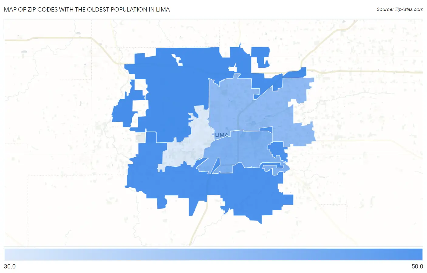 Zip Codes with the Oldest Population in Lima Map