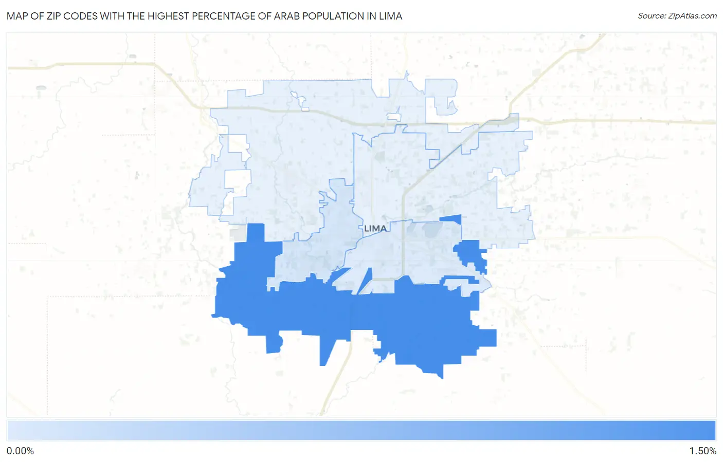 Zip Codes with the Highest Percentage of Arab Population in Lima Map